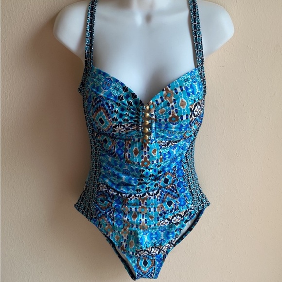 La Blanca One Piece Swimsuit 10 Patchwork Moroccan Tile Pattern - Picture 2 of 6